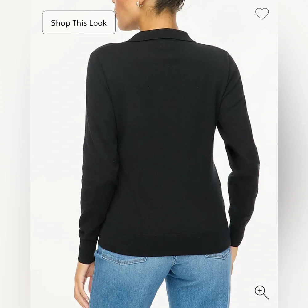 NWT J. Crew cotton black v-neck collared sweater tee size Medium - Picture 2 of 9